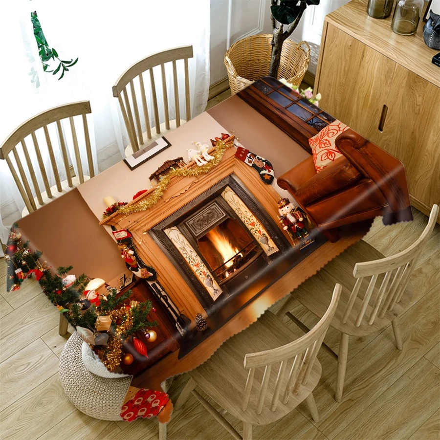 Nordic Christmas Tablecloth Green Christmas Tree New Year Home Decoration Table cloth Thicken Cotton Wedding Dining Table Cover