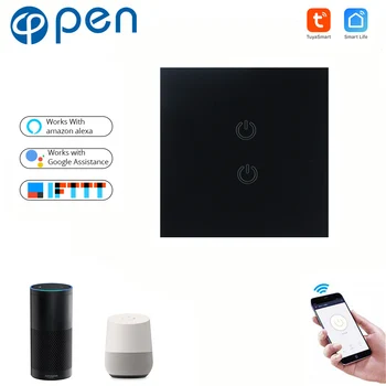 

Tuya 2 Gang Wifi touch wall Switch light switch Global control compatible with Amazon Alexa,Google home for Smart home