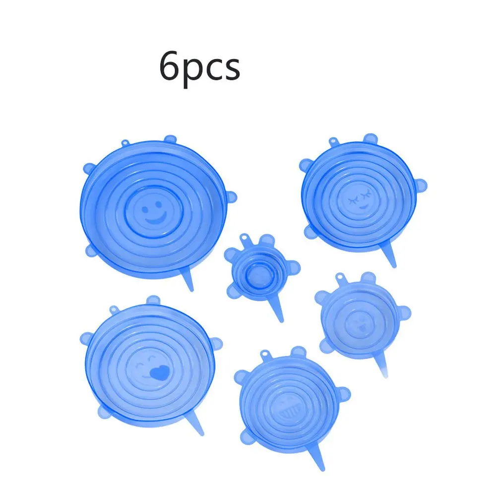 6PCS/SET Soft Silicone Fresh Cover Microwave Oven Heating Cover Refrigerator Plastic Wrap Lid Seal Cover Hot Dishes Bowl - Цвет: Blue