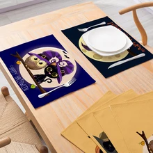 Halloween Purple Series bawełniana i lniana podkładka na stół 2021 nowa prostokątna zachodnia podkładka Home podkładka na stół kuchenny hurtownia tanie tanio CN (pochodzenie) CD052 Ekologiczne Nowoczesne Rectangle Tkaniny 100 poliestru Maty i podkładki