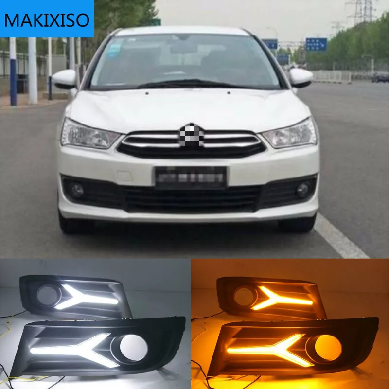 

For Citroen C-Quatre 2012-2018 with Dynamic moving yellow turn signal LED DRL daytime running light+Front fog light