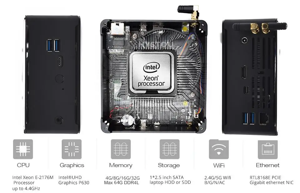 Мини-ПК 8th поколения Intel Core i9 i7-8750H i5-8300H Ксеон E-2176M Windows 7/8/10, Linux UHD профессиональное беспроводной доступ в Интернет High-end настольный компьютер