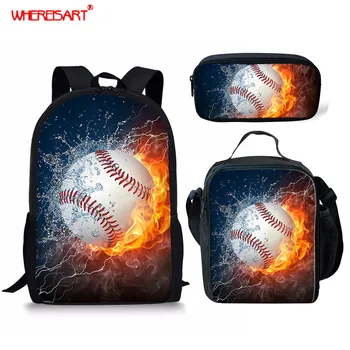 

WHEREISART School Bags for Boys Girls 3Pcs/Set Fire Basketball Printed School Shoulder Bag Sport Design Children Backpack Satche