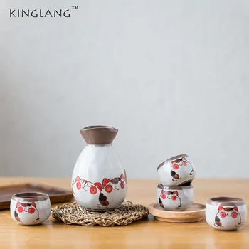

KINGLANG Cat Design Japanese Ceramic Sake Wine Cup Small Drinking Set
