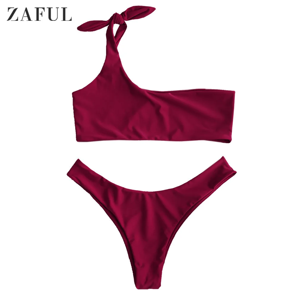 Zaful цельные женские купальники из двух частей на одно плечо с бантом высоким