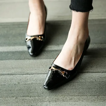 

Lapolaka 2020 Hot Sale Genuine Leather Slip-On Office Pumps Woman Shoes Strange Style Metal Decoration Shoes Women Pumps