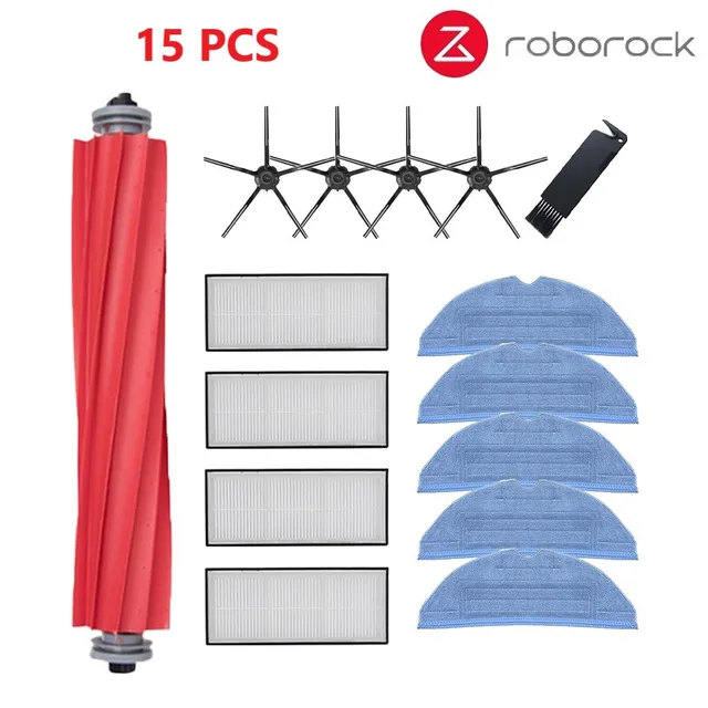 Roborock S7 S70 S7Max T7S T7S Plus Main Brush Hepa Filter Mop Pad Spare Parts Vacuum Cleaner Accessories Black 15pcs
