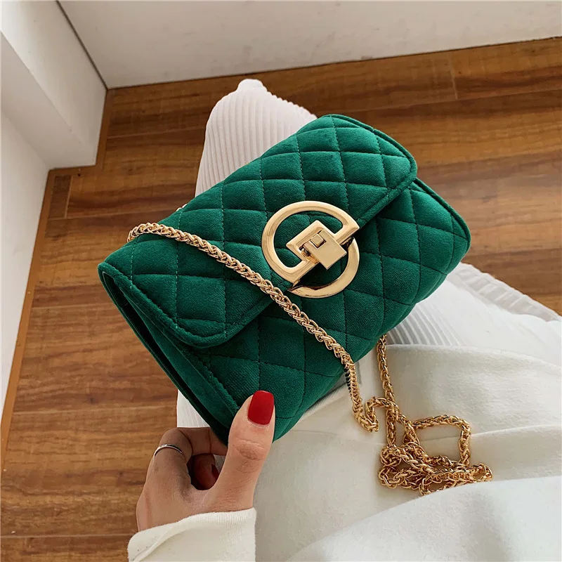 

Women Crossbody Bag Velvet Female 2019 Autumn and Winter New Fashion Plaid Chain Small Square Luxury Shoulder Messenger Bag