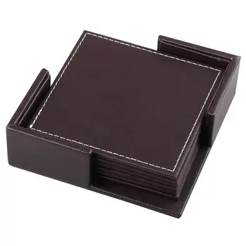 

Coasters For Drinks,Leather Coasters Set With Holder Set Of 6,Protect Furniture From Water Marks Scratch And Dae (Sqaure Brow