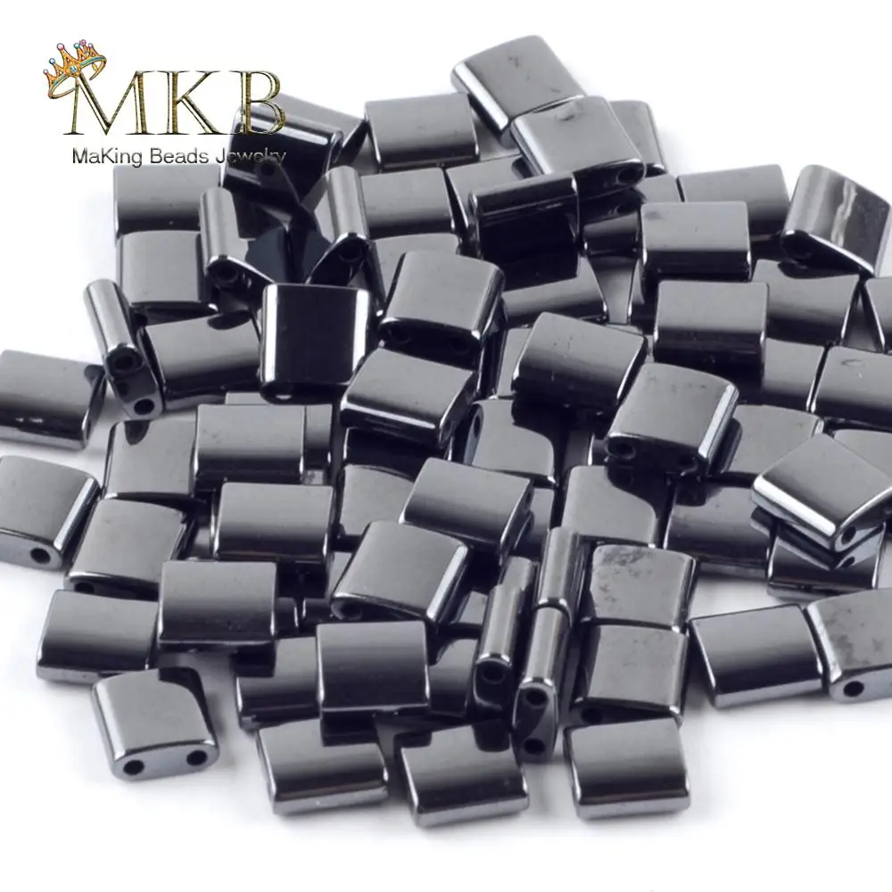 

Natural Stone Double Hole Black Hematite Square Beads Spacer Loose Beads For Jewelry Making Beads DIY Bracelets Necklace 15"