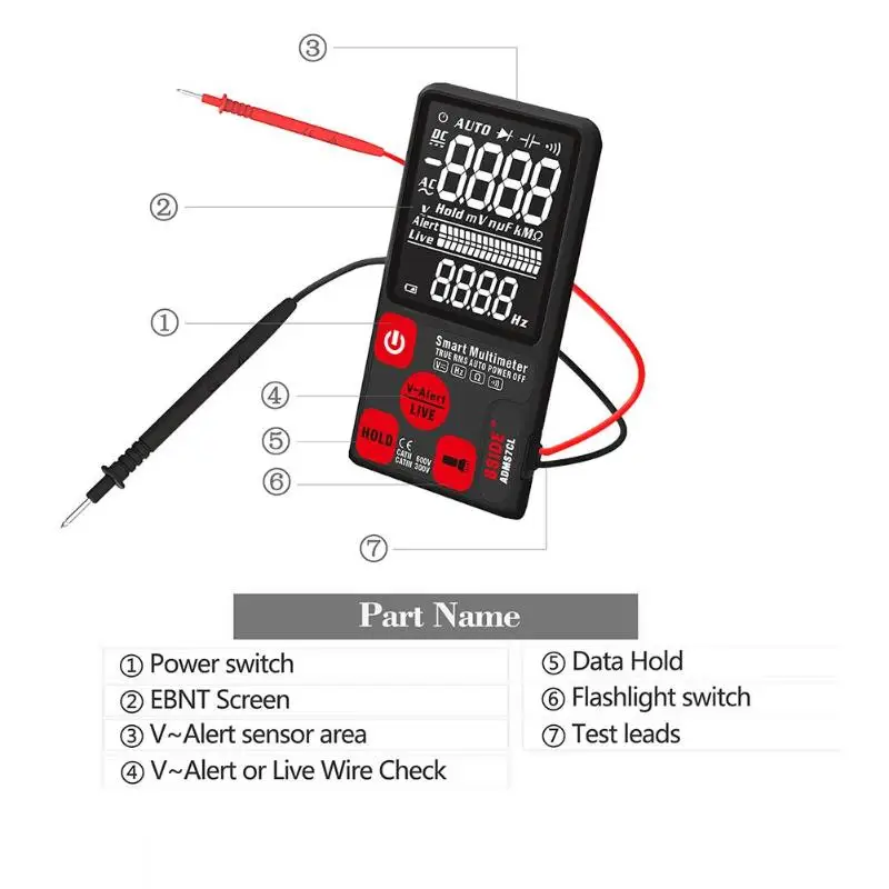 BSIDE ADMS7CL цифровой Смарт мультиметр 6000 переменного/постоянного тока AC/DC ЖК-дисплей 3 он-лайн Дисплей Напряжение Тестер измеритель тока