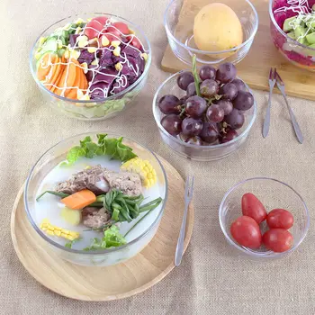 

Thickened Transparent Glass Bowl Household Heat-resistant High Temperature Rice Bowl Cute Round Salad Bowl Size Crystal Bowl Set