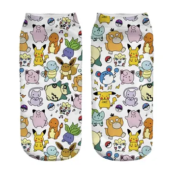 

2019 white Design 1 Pair " Poke Comic " Printing Socks Cotton Polyester Casual Animals Cute Sock Unisex Low Ankle Sock