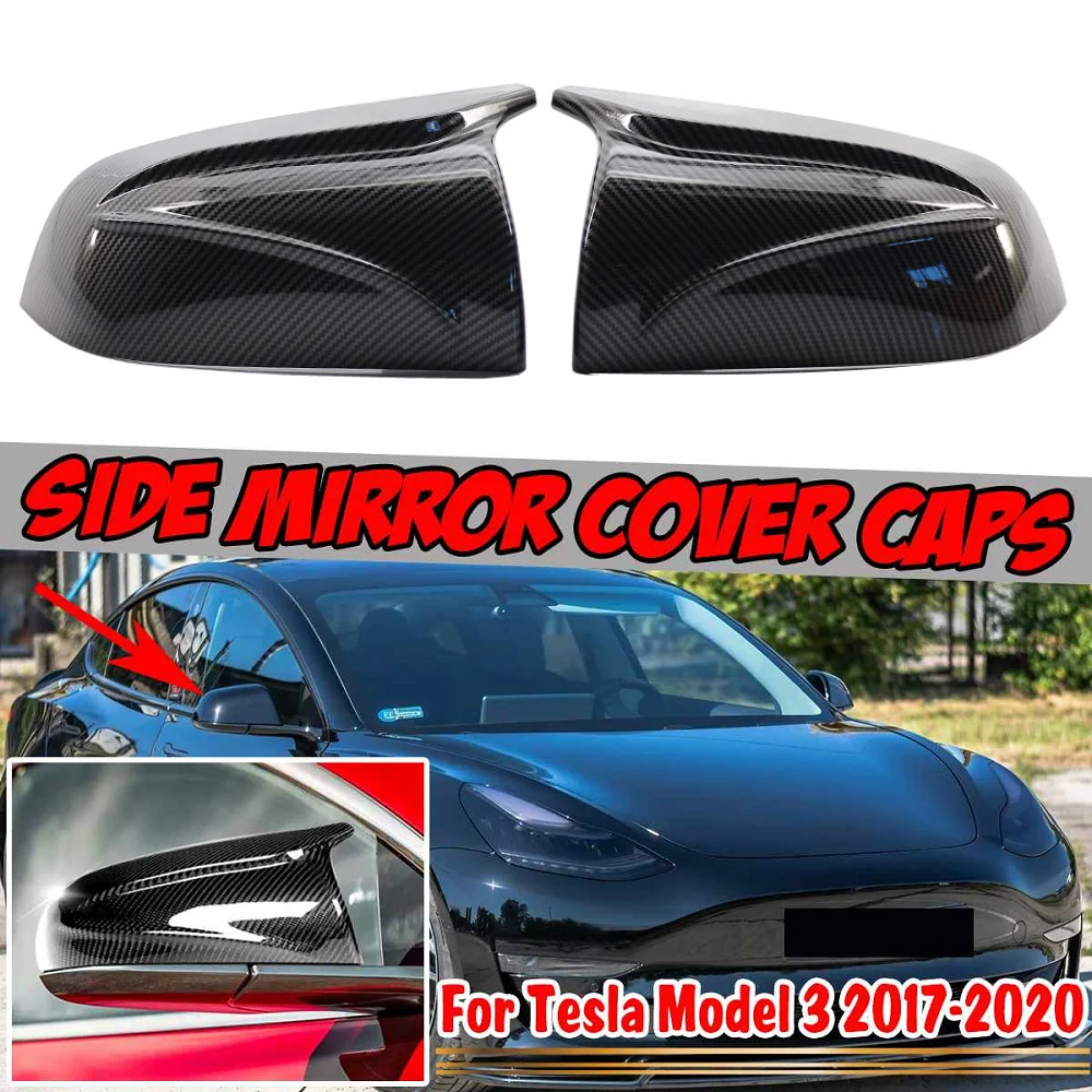 

2pcs Carbon Look/Gloss Black Car Rear View Mirror Cover Cap Replacement For Tesla Model 3 2017-2020 Side Rearview Mirror Cover