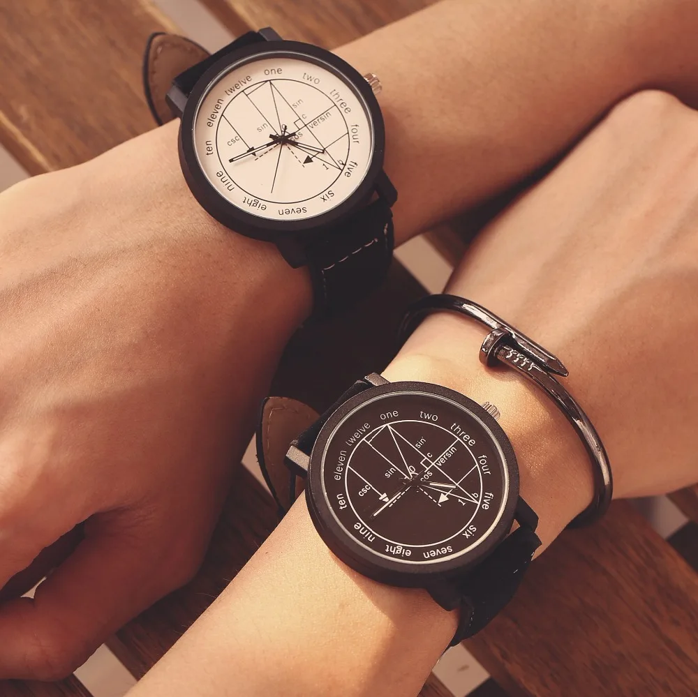 Пара часов математическая формула часы для влюбленных кожаный ремешок модные повседневные часы Harajuku стиль regalo hombre sevgili saati