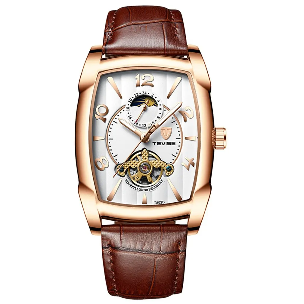 

TEVISE T802B Men'S Watch Fashion Business Mechanical Watch Multi-Function Watch Male Leather Mechanical Watch