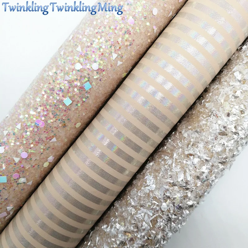 

BEIGE Glitter Fabirc, Faux Leather Fabric, Stripes Synthetic Leather Fabric Sheets For Bow A4 21x29CM Twinkling Ming XM647