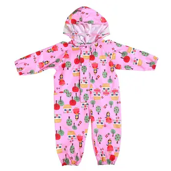 

3 colors Fashionable Cartoon Waterproof Jumpsuit Raincoat Hooded Cartoon Kids One-Piece Rain Coat Tour Children Rain Gear Suit