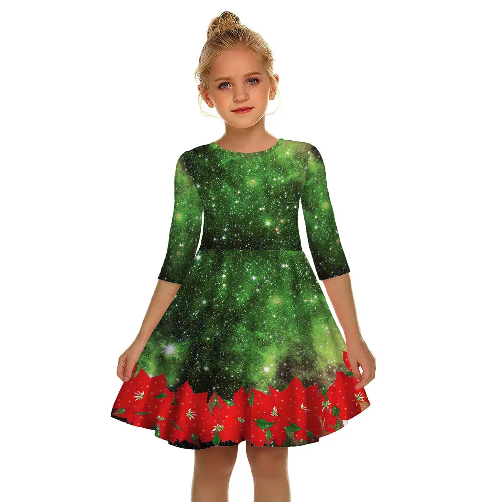 Детские платья; рождественское платье с длинными рукавами и 3D принтом для девочек-подростков; Рождественская одежда; детская одежда для рождественской вечеринки