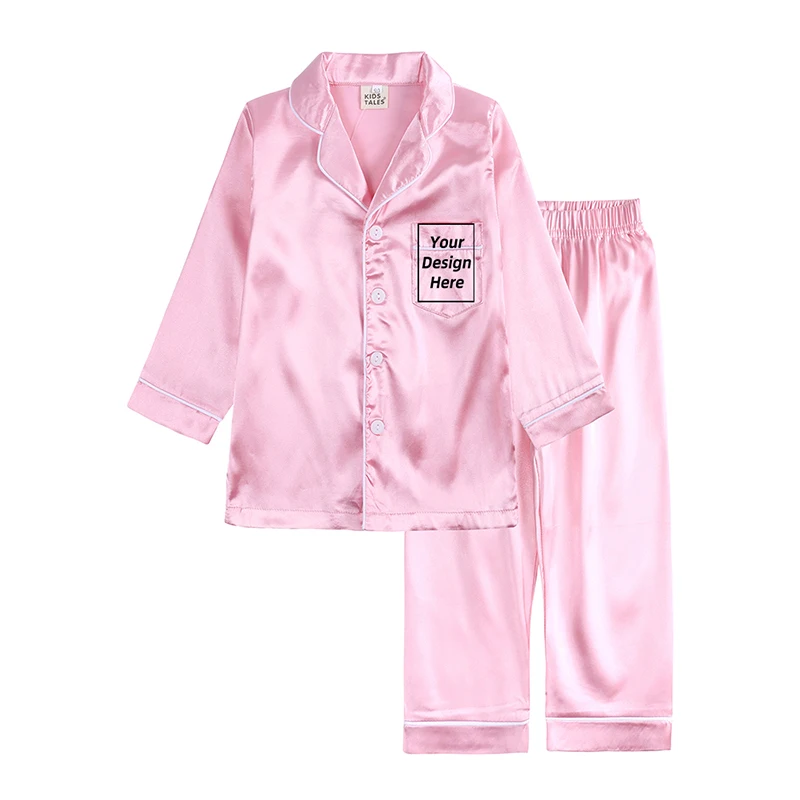 custom pajama sets	 Add Your Own Text And Design Customizing Pajama Sets for Girls Silk Satin DIY Logo Solid Nightgown Children Sleepwear for Boys pajama sets cute	 Sleepwear & Robes