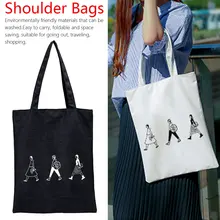 Женские Черный и белый цвета холщовые сумки с принтом Хлопковый мешок сумка для покупок Для женщин экологический многоразовый Наплечные сумки для шоппинга