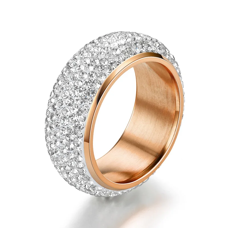 rose gold Кольца из нержавеющей стали 8 мм, стразы для женщин, роскошные, персонализированные, на заказ, модные ювелирные изделия - Цвет основного камня: rose gold