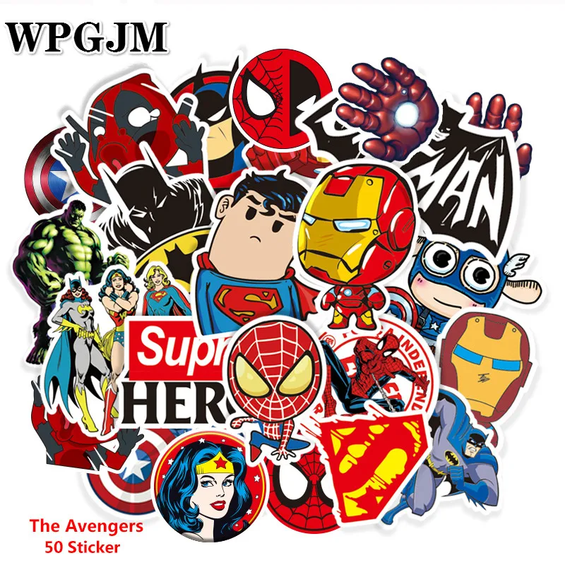 50pcs/lot Marvel Heroes Stickers for Laptop Luggage