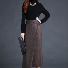 Модная, элегантная, темпераментная, шерстяная, Ретро стиль, повседневная юбка с высокой талией, в полоску, на бедрах, удобная, облегающая, облегающая