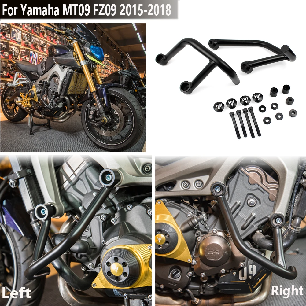 MT09 FZ09 Black Crash Bar Engine Guard Frame Protector for 2015 2018