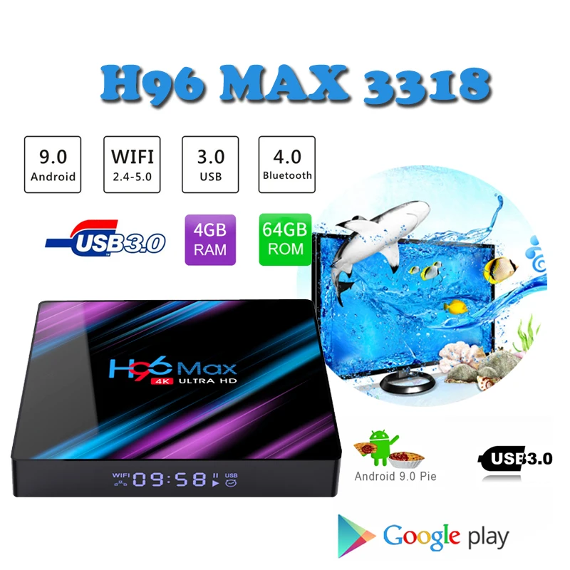 

Android9.0 Google smart tv box H96 MAX Rockchip rk3318 4k HDMI 2.0 set top tv box H96 max 2.4G/5G Wifi Bluetooth4.0 support iptv
