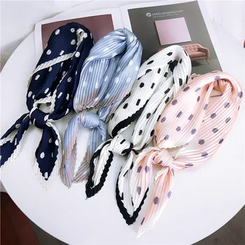 

Female Small Silk Neck Scarf Women Crinkle Scarves Dot Pleated Scarfs for Ladies Foulard Handkerchief Fashion Print
