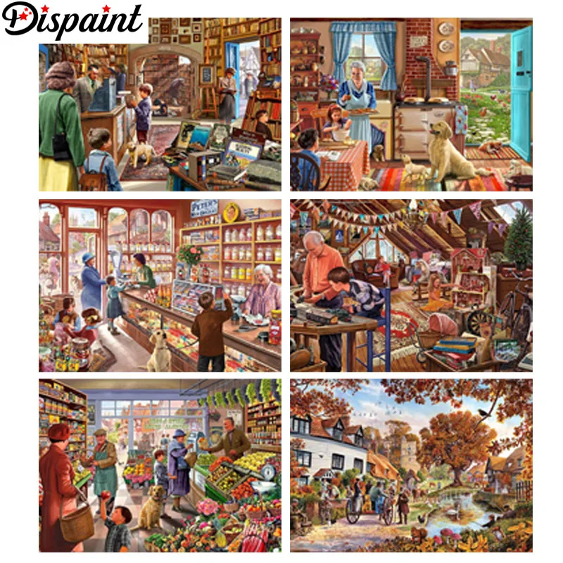 

Dispaint 5D DIY Diamond Painting "Kitchen supermarket people scenery"Full Drill Resin Diamond Embroidery Cross Stitch Home Decor