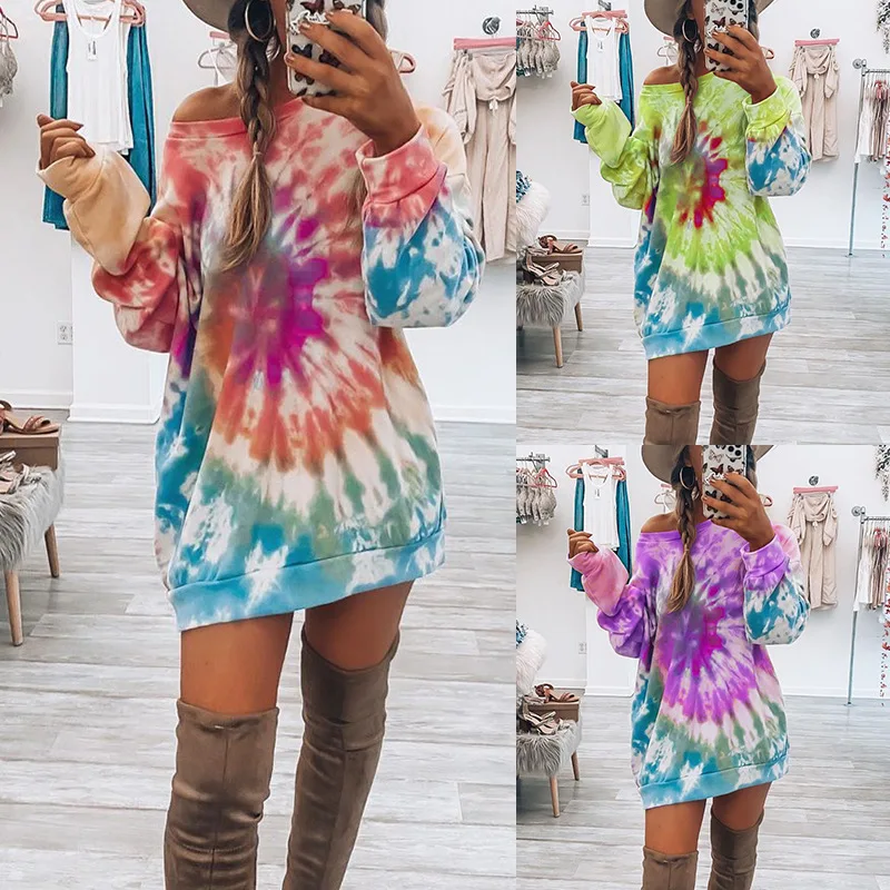

FALL/WINTER 2020 New Women's Long Hoodie Casual Tie-dye Long-sleeved Sweatshirt Multi-color Loose Pullover Jacket Extra Large