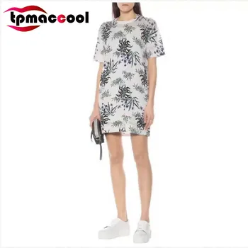 

Tpmaccool luxury french designer summer high end women dresses floral print hollow out short sleeve knitted mini party dress