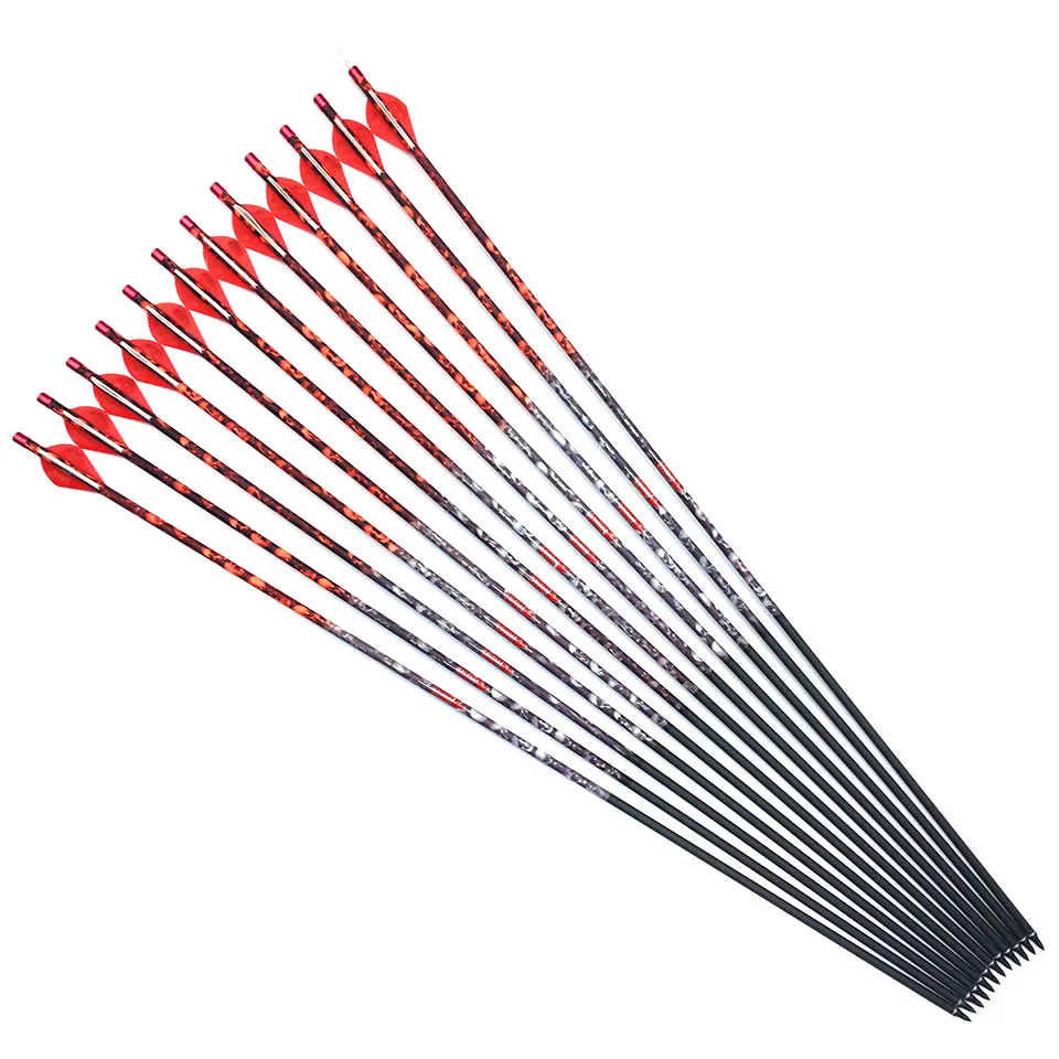 12Pcs-Linkboy-Archery-Spine-500-32-Camo-Skull-Carbon-Arrow-With-Ring-Nock-2INCH-Plastic-Vane (1)
