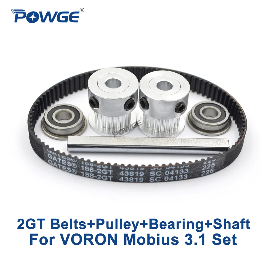 Günstige POWGE VORON Mobius 3,1 Set extruder TEILE TORE 188 2GT 6 Zahnriemen 20T 2GT pulley Schleifen flache Welle 5X 50mm Lager F695 2RS