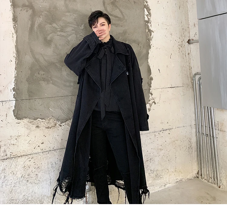 Hombres Винтаж moda уличная хип хоп Свободный джинсовый жакет Hombre agujero панк gótico джинсовый Тренч abrigo