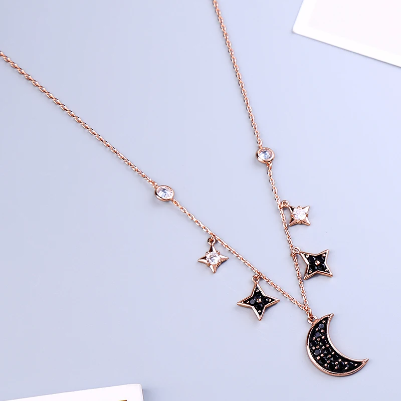 

Rose Gold Necklace Cubic Zirconia Moon Jewelry Adjustable Chains Choker Necklace Women Fashion Personalized Wholesale