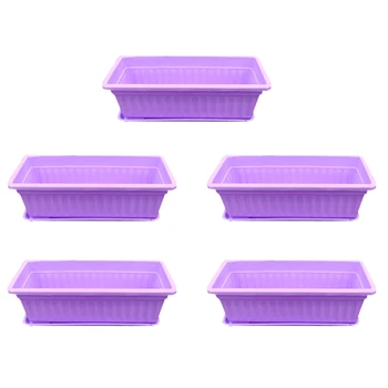 

5Pcs 60 X 21 X 15cm Rectangular Succulent Plant Flowerpot Nursery Pots With Tray Garden Flower Planter Pot - Purple White Green