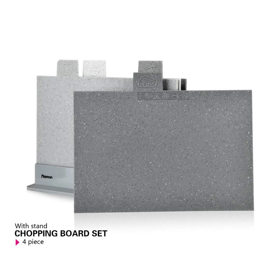 

Fissman Anti Bacterium anti-slip plastic cutting block marble coating plastic mats cutting board with Stand sets-4pcs