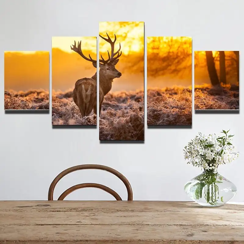 Wall Art Canvas Painting 5Pcs Deer Sunset Paintings On The Living Room Decor Poster Modern Home Decoration Hanging Ornament | Дом и сад