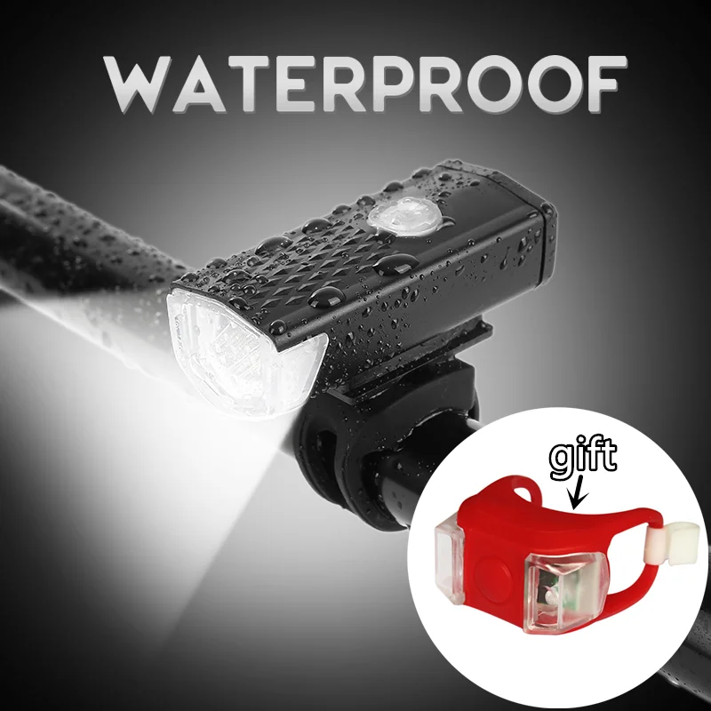 

1/2pcs Bike Light USB Rechargeable LED 300 Lumens 3 Modes Bicycle Light Front Headlight + Taillight Bicycle Accessories