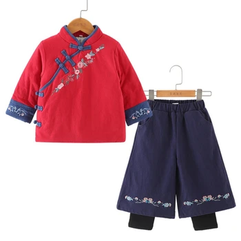 

Red Winter costume Embroidered national wind winter clothing plus cotton children's clothing children clothing Daily Tang suit