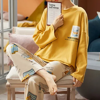

Oeak Women Pajamas Set Spring Autumn New Thin Cartoon Printed Long Sleeve Cute Sleepwear Casual Homewear Female Pyjamas