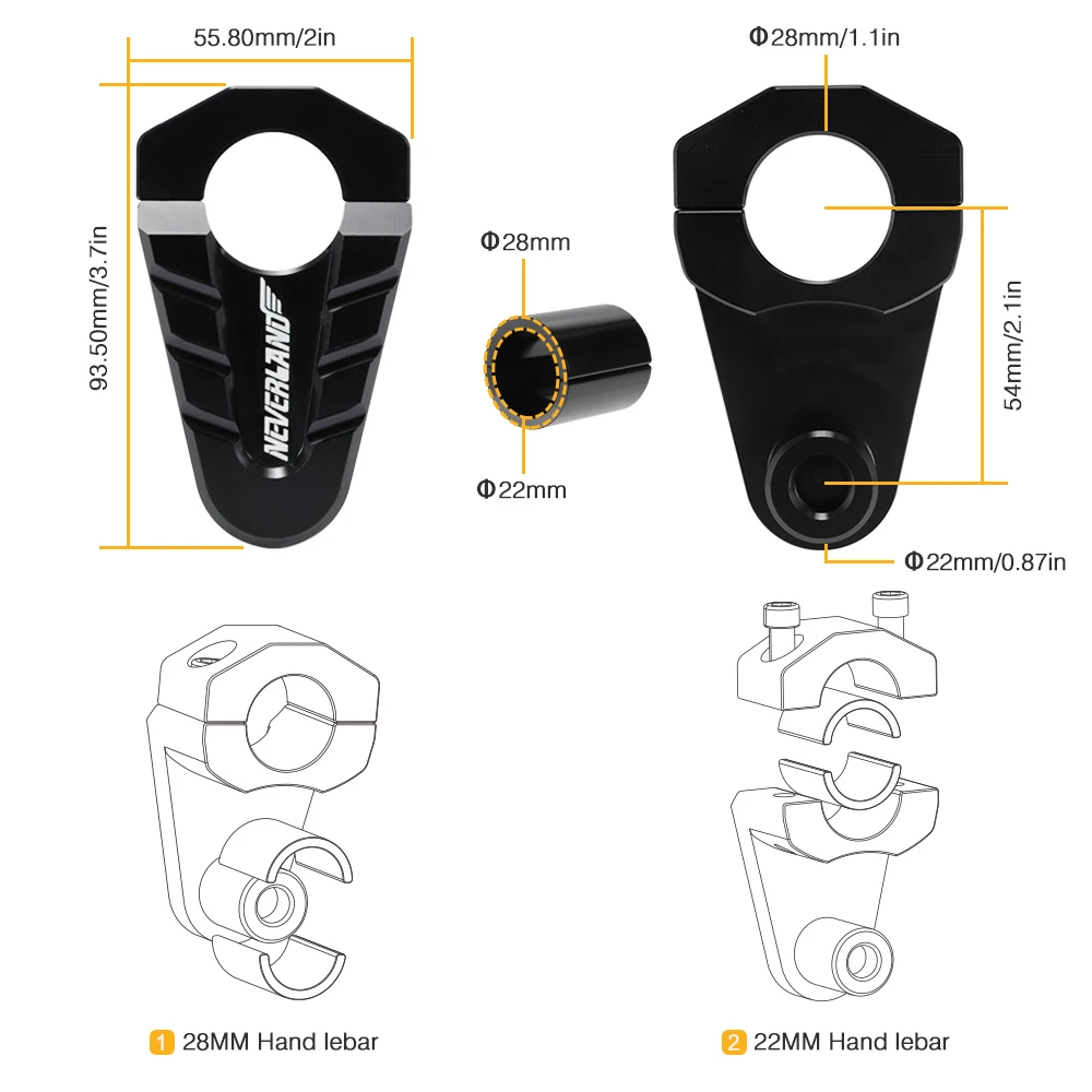 Najtaniej 7 8 22mm 28mm CNC aluminiowe na kierownicę piony wzrost montaż zacisku uniwersalne motocykl ATV Riser D45