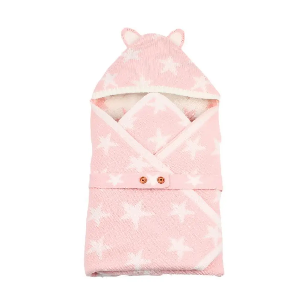 Cute Stars Envelope Style Swaddling Blanket Buttons Pink, Light Blue, Gray Hooded Baby Sleeping Bag