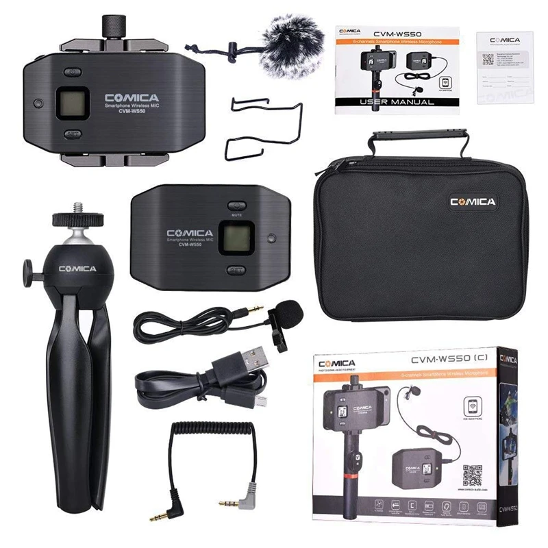

Comica CVM-WS50(C) Wireless Smart Phone Lavalier Microphone System, with UHF 6 Channels, 194FT Wireless Range, Built-In Chargabl