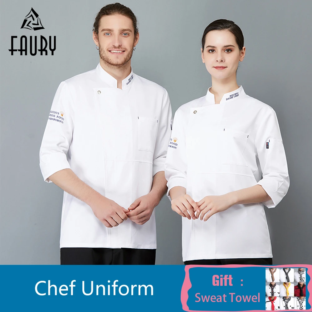

2019 New Long Sleeve Chef Waiter Uniform Waitress Cook Jacket Coat Hotel Restaurant Kitchen Cafe Barber Shop Unisex Overalls