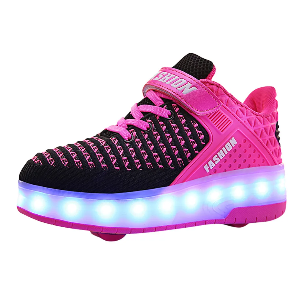 Hot Pink Детский Светильник для малышей, светодиодные колёса, скейт, USB обувь, модные детские кроссовки, повседневная детская обувь, Sapato Infantil детская обувь, Новинка - Цвет: Hot Pink