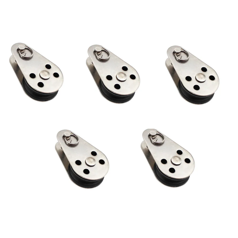 

5PCS Stainless Steel 316 Pulley Single Wheel Load Bearing Swivel Lifting Rope Pulley Wire Rope Crane Pulley Block Hanging